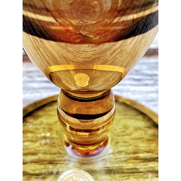 Vintage Glass Mid century Citrine Yellow Gold Stripe Bud Vase Romania - Picture 6 of 11